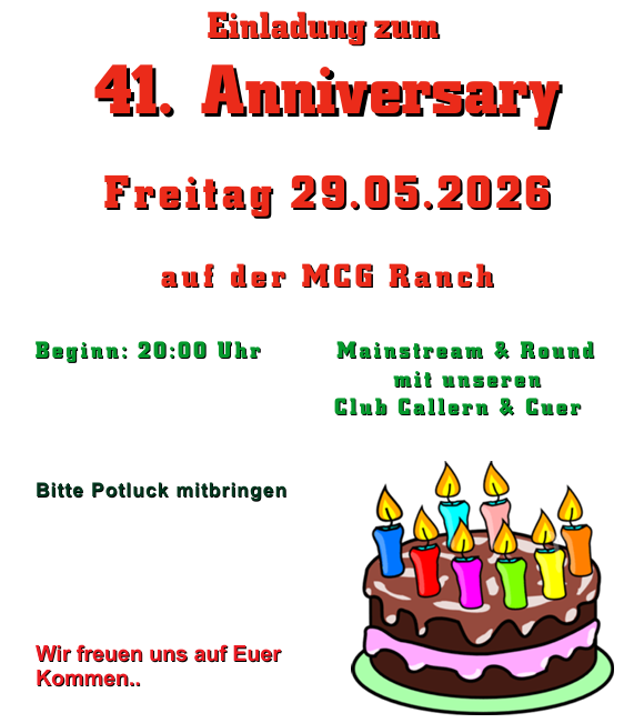 Bild vom Flyr von der Einladung zum 41.Anniversary. Es findet am 29.05 statt mit Potluck. Es wird Mainstream und Round getanzt von den Clubcallern und Cuern.