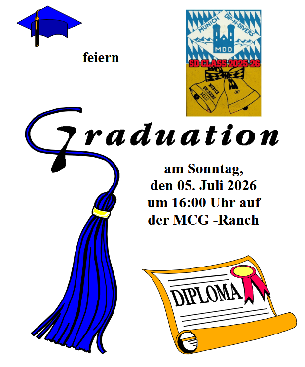 Zeigt den Flyer der Graduation, wo das G ein Teil des Hutes ist und unten noch das Diplom zu sehen ist